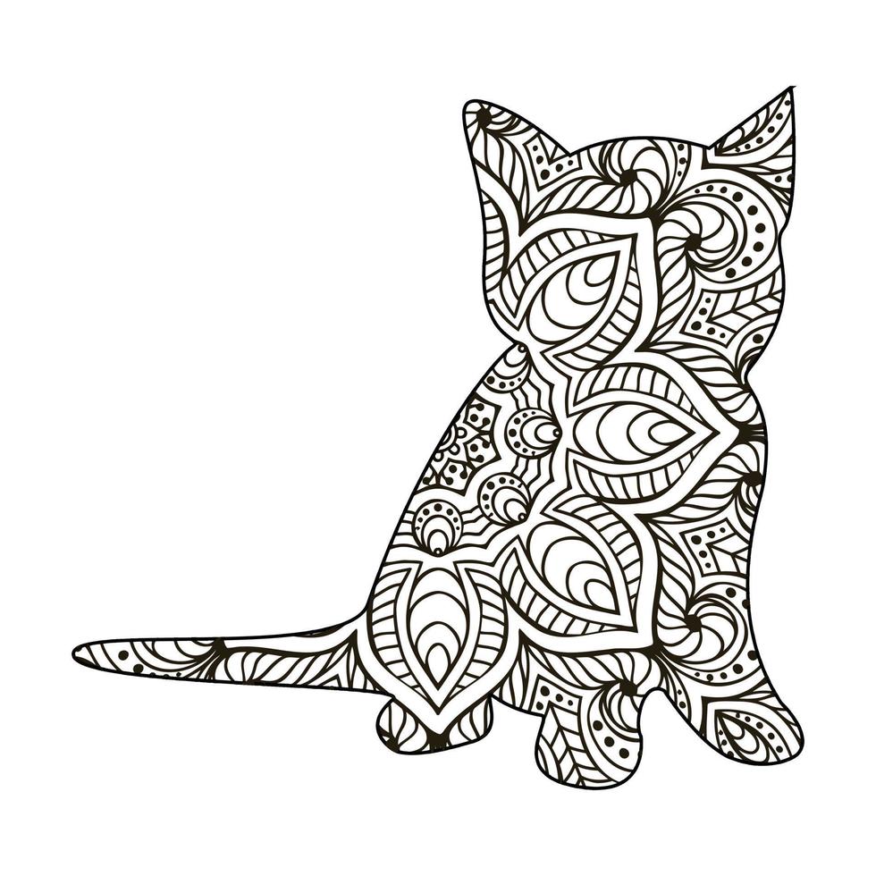 Mandala Cat Coloring Page For Kids vector