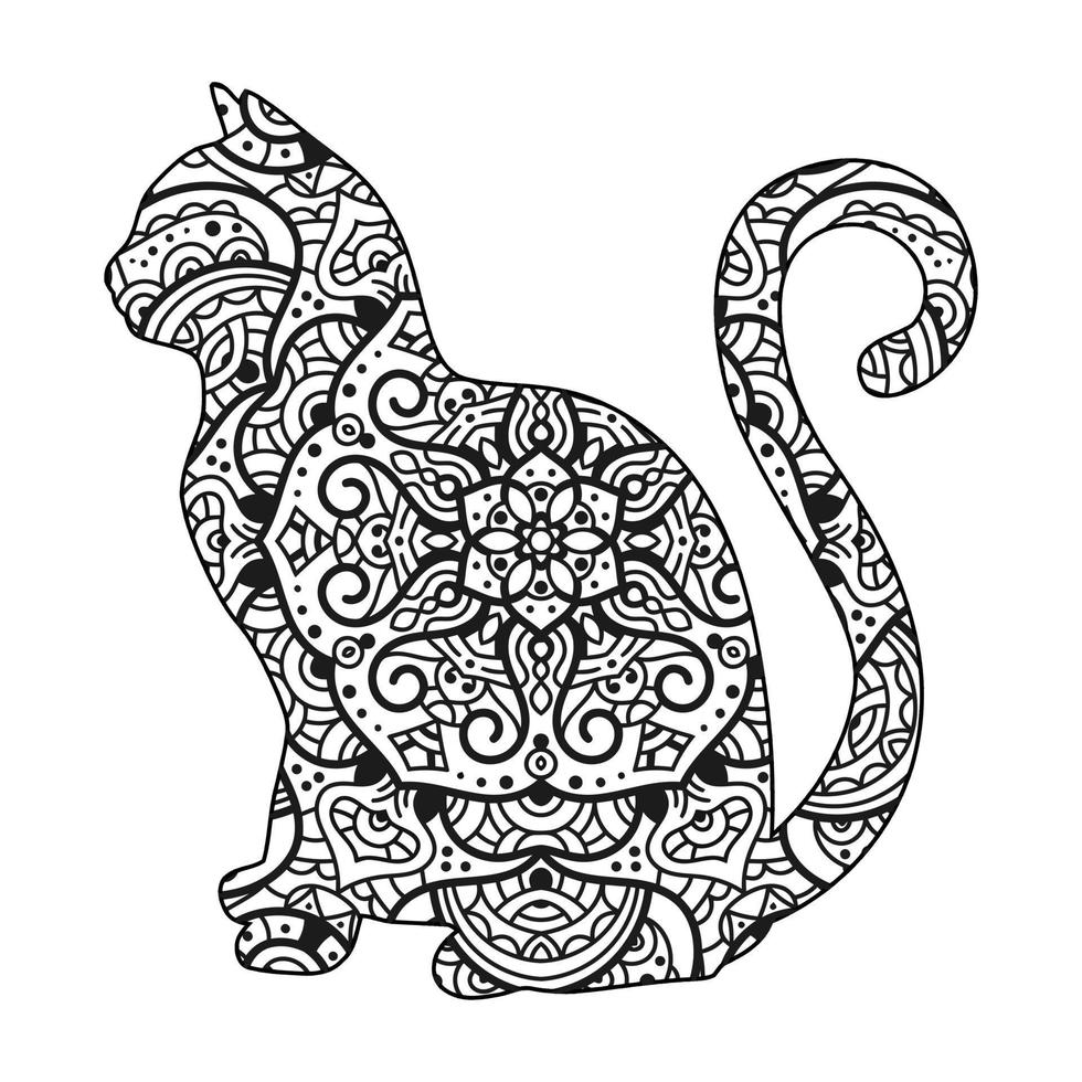 gato mandala página para colorear para niños vector