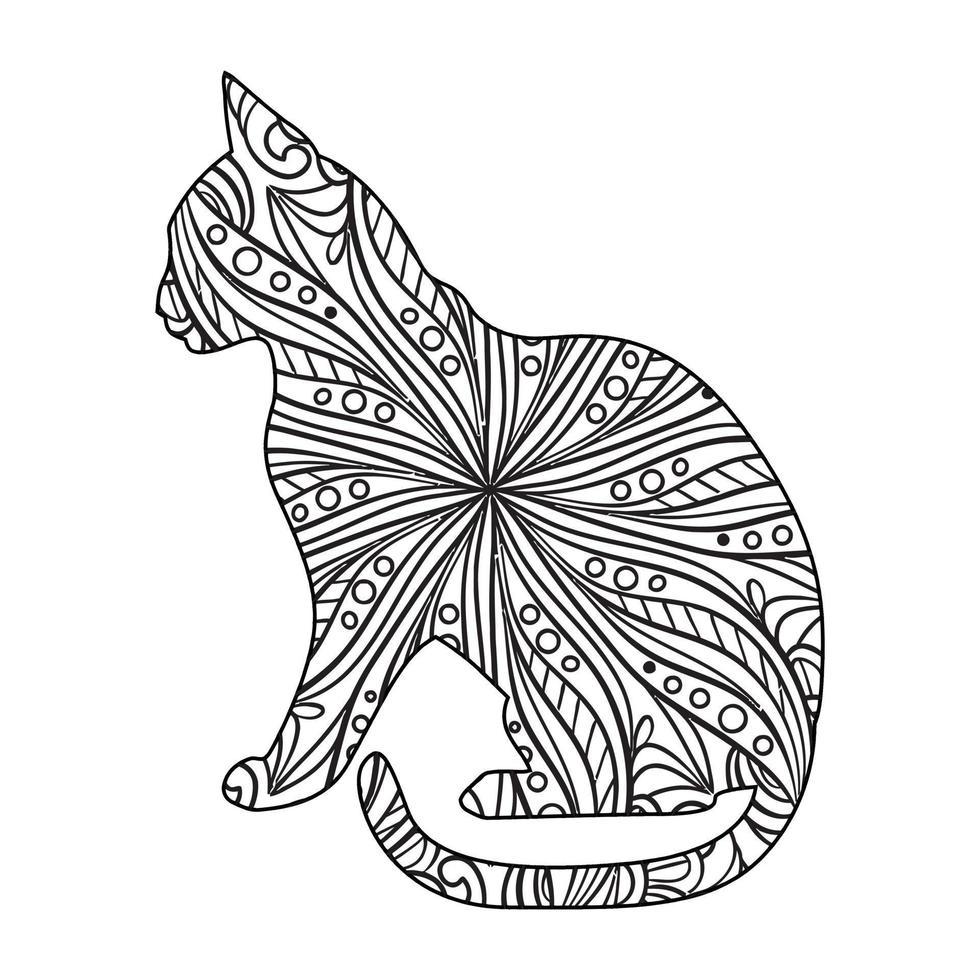 Mandala Cat Coloring Page For Kids vector