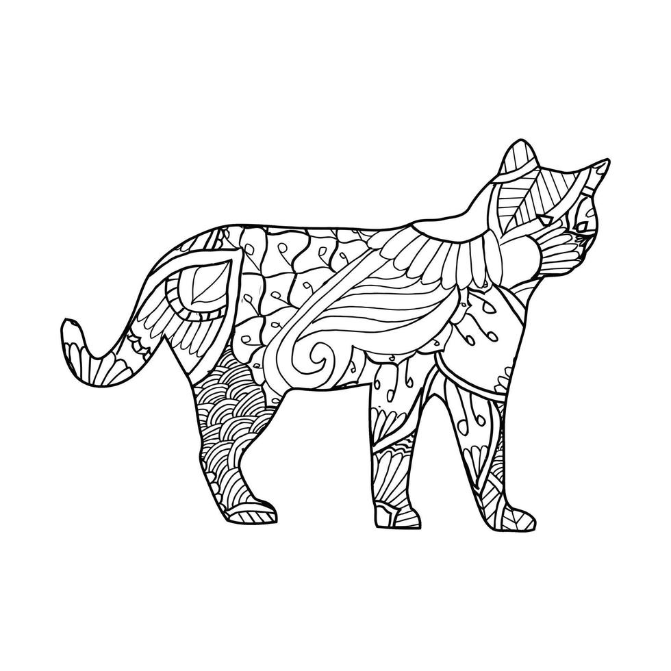 Mandala Cat Coloring Page For Kids vector