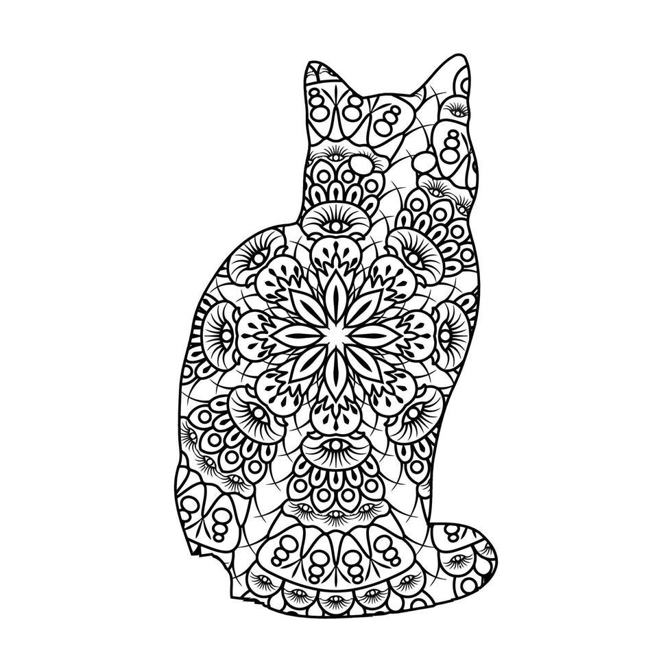 gato mandala página para colorear para niños vector