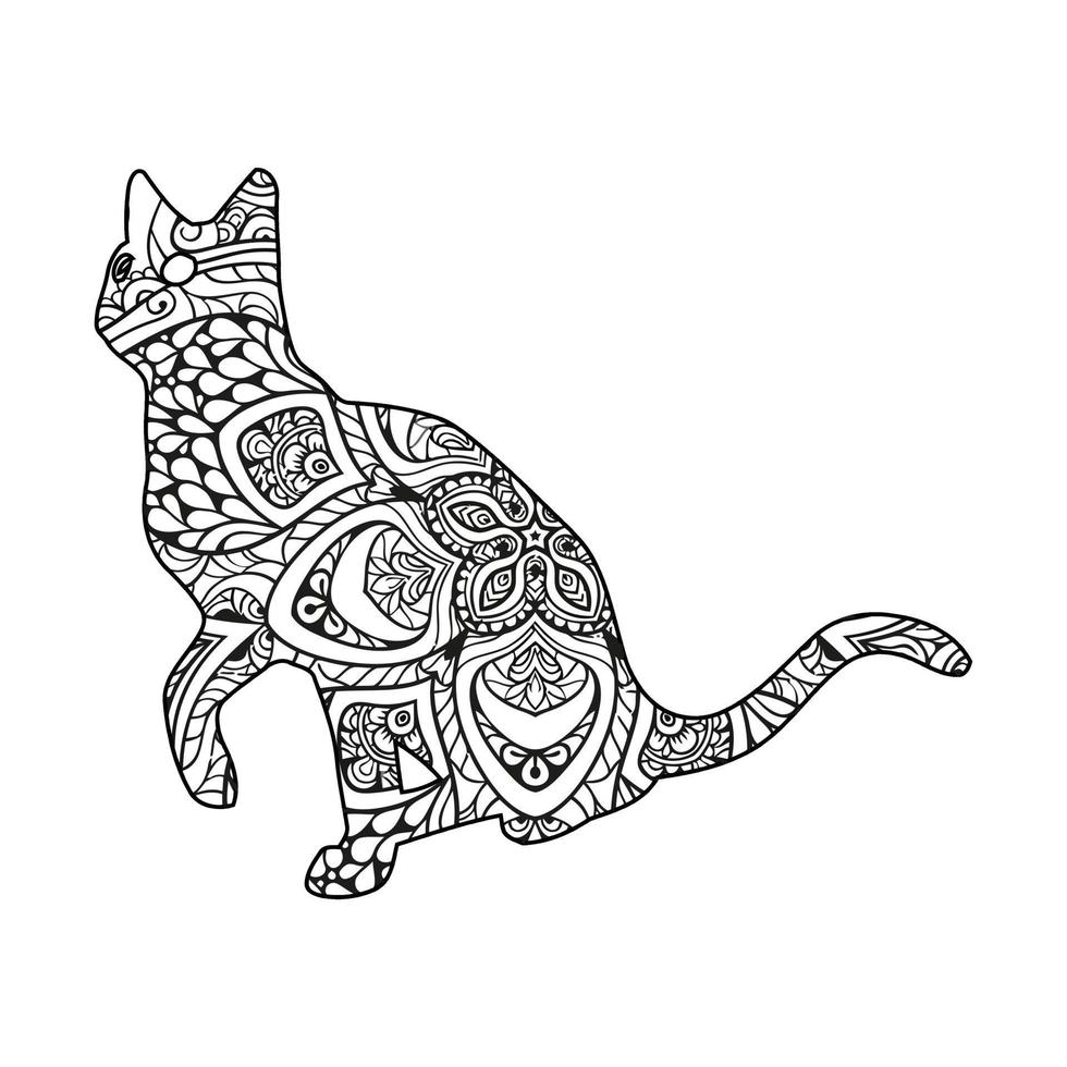 gato mandala página para colorear para niños vector