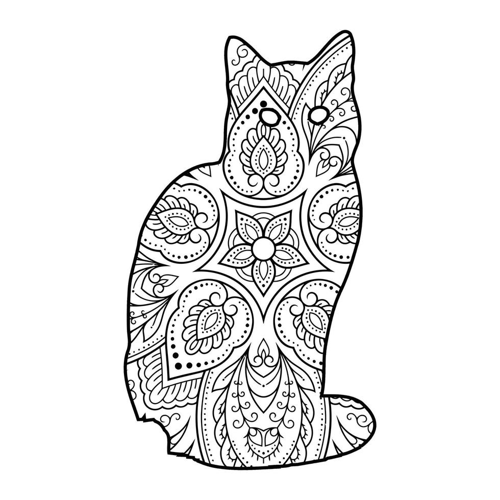 Mandala Cat Coloring Page For Kids vector