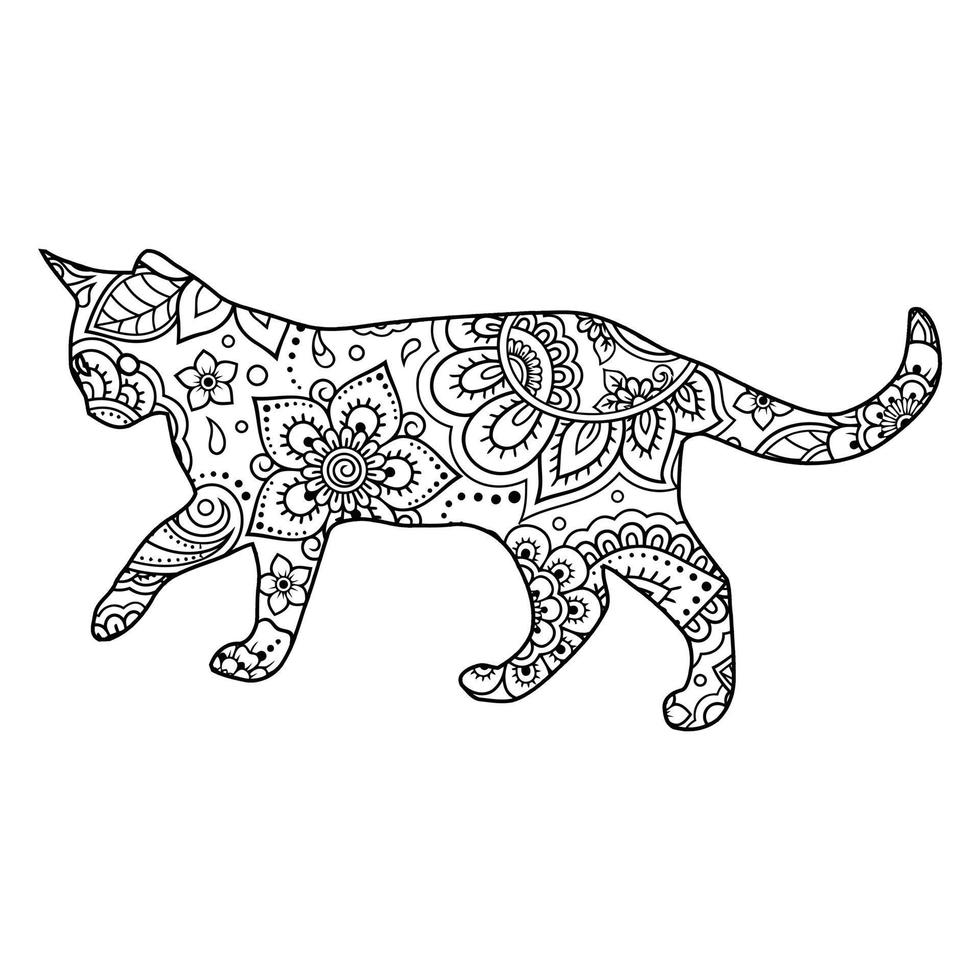 gato mandala página para colorear para niños vector