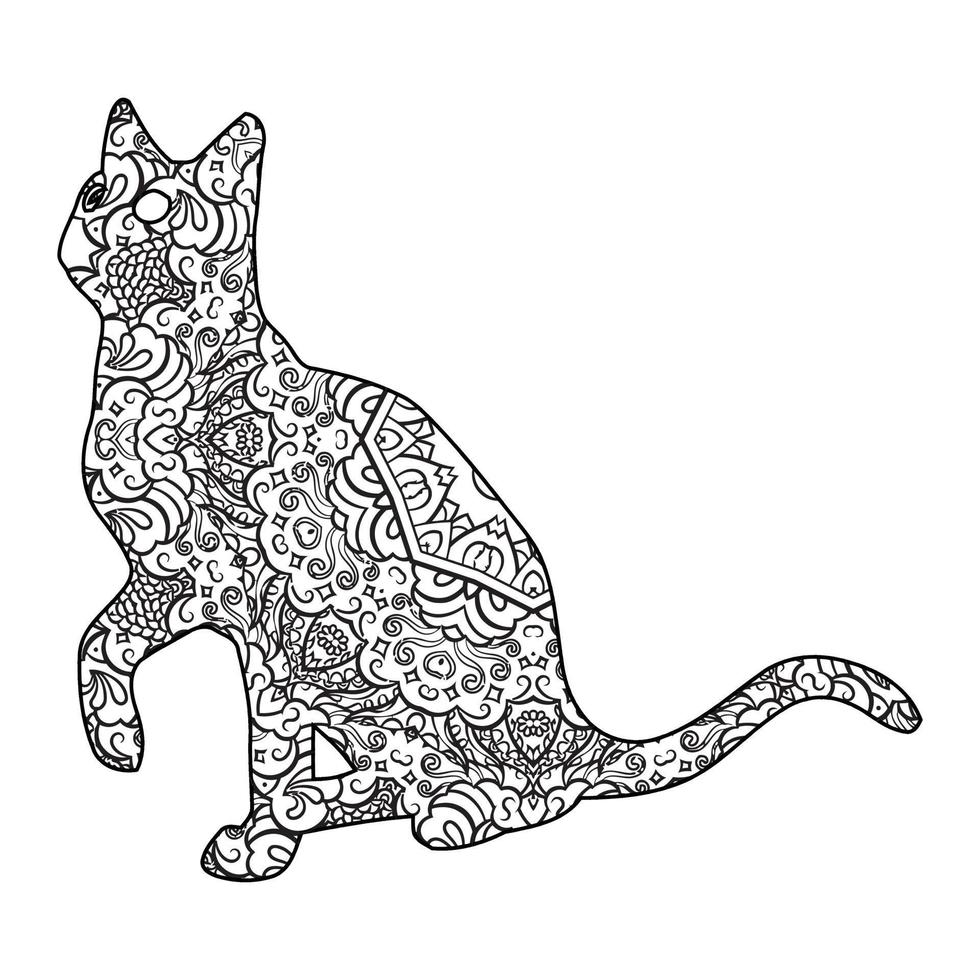 Mandala Cat Coloring Page For Kids vector