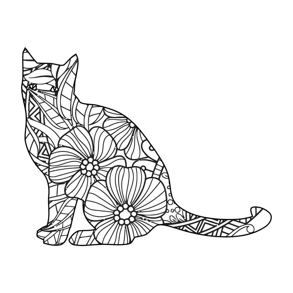 Mandala Cat Coloring Page For Kids vector