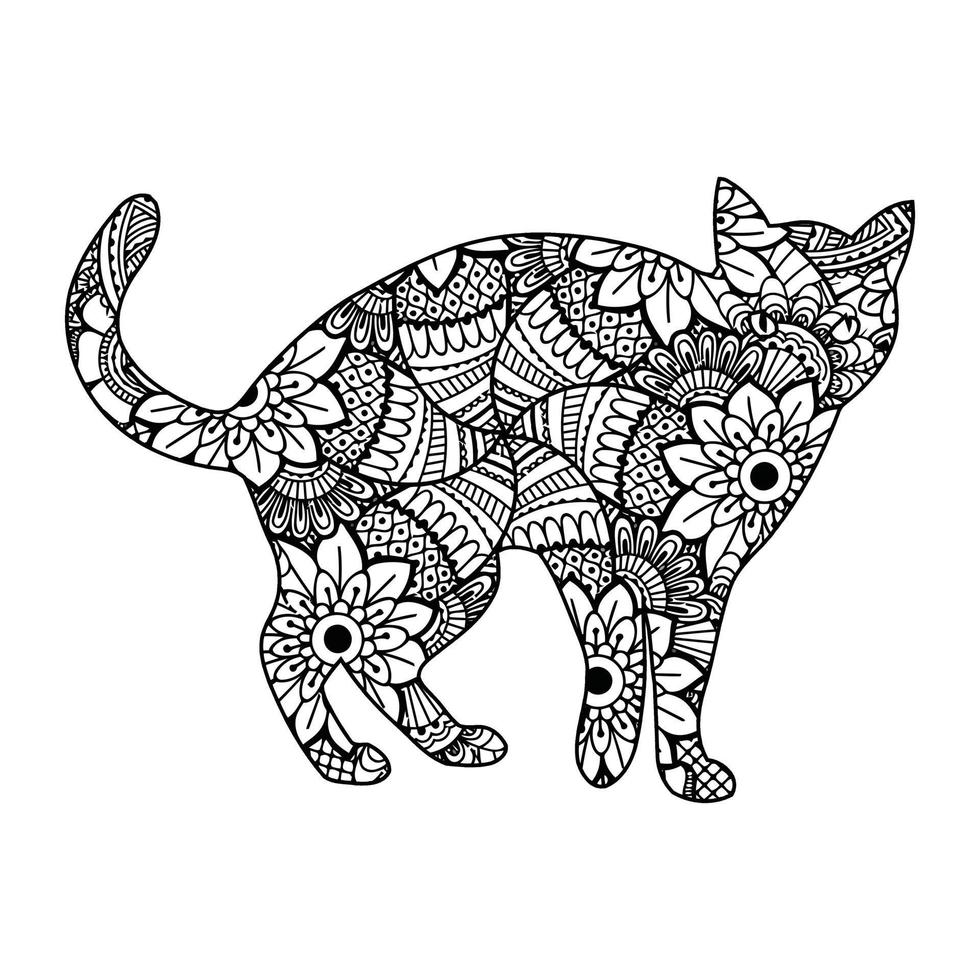 Mandala Cat Coloring Page For Kids vector