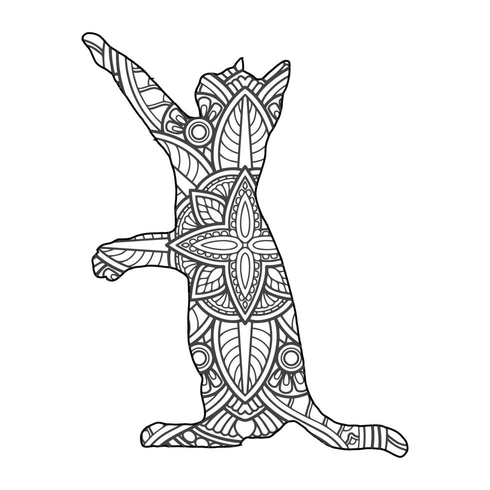 Mandala Cat Coloring Page For Kids vector