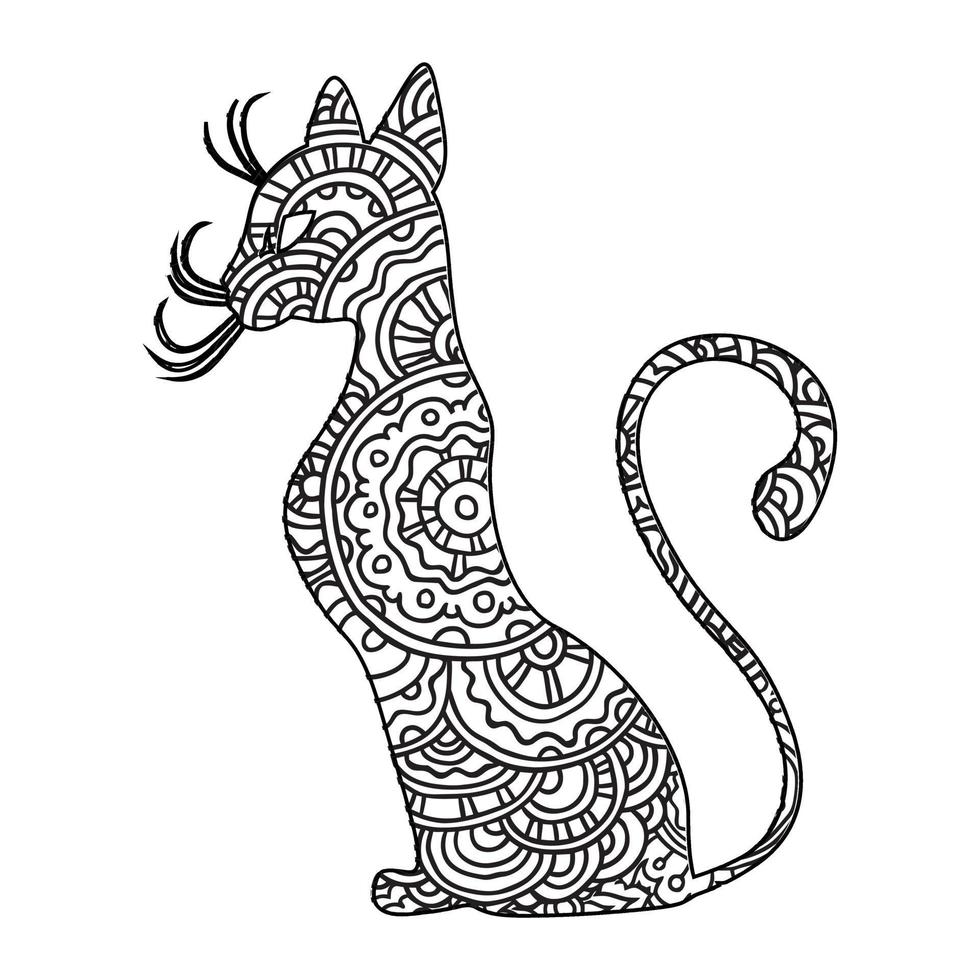 Mandala Cat Coloring Page For Kids vector