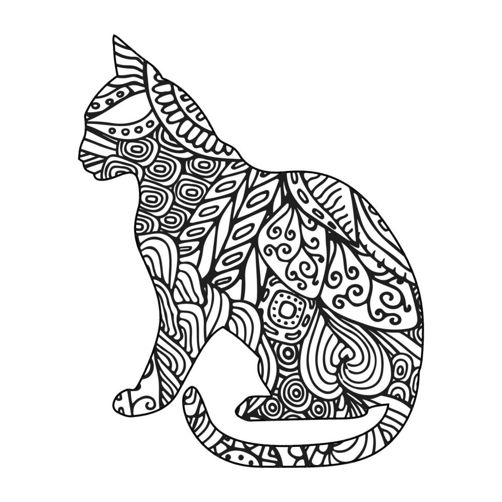 Mandala Cat Coloring Page For Kids vector