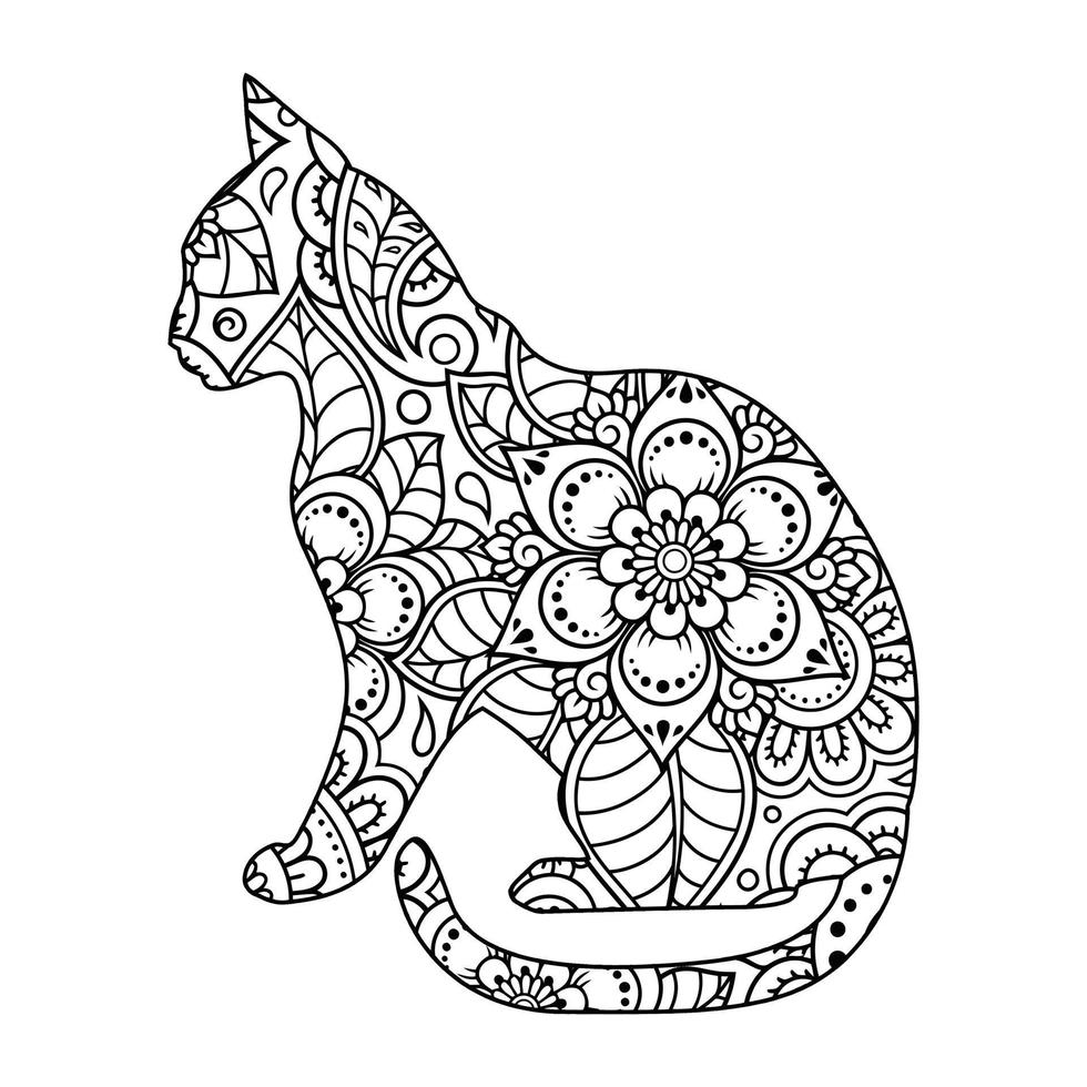 Mandala Cat Coloring Page For Kids vector