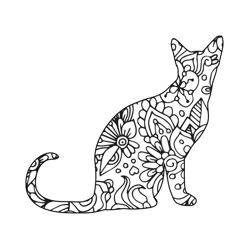 gato mandala página para colorear para niños vector