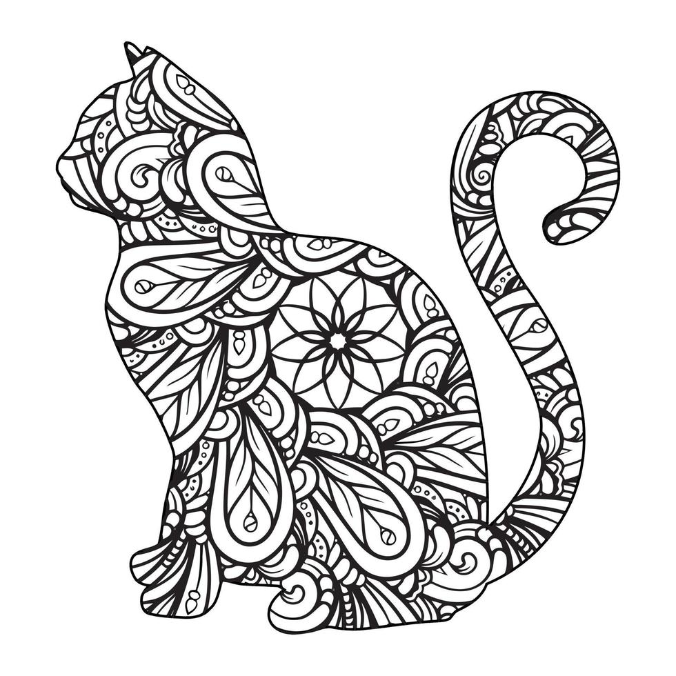 Mandala Cat Coloring Page For Kids vector