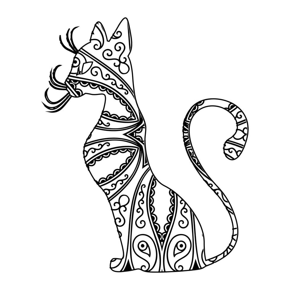 Mandala Cat Coloring Page For Kids vector