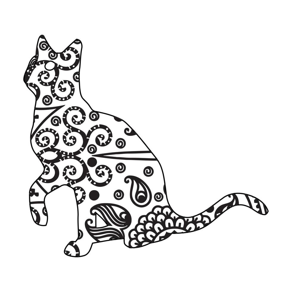 Mandala Cat Coloring Page For Kids vector