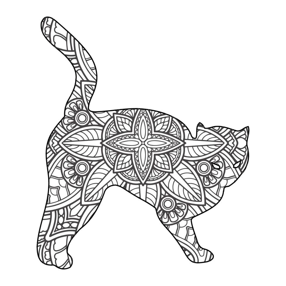 gato mandala página para colorear para niños vector