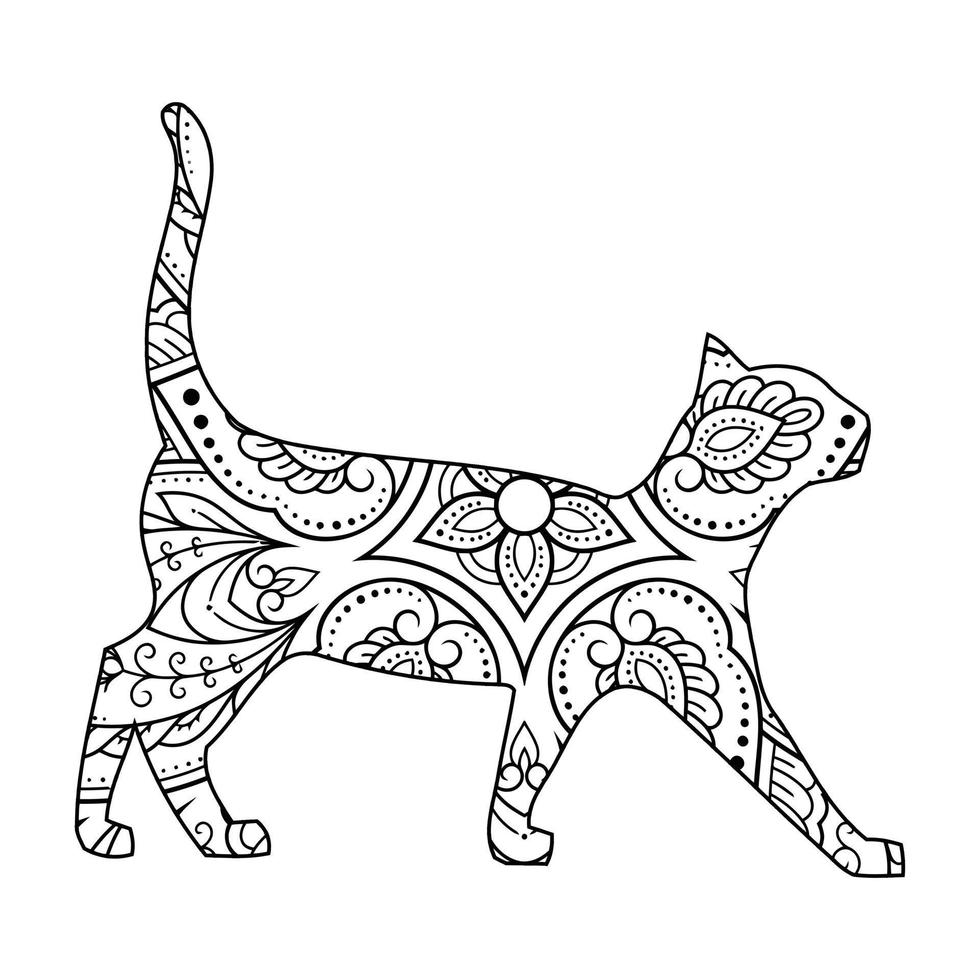 Mandala Cat Coloring Page For Kids vector