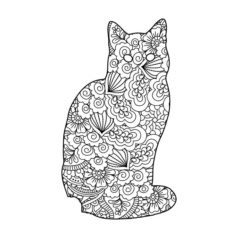 Mandala Cat Coloring Page For Kids vector