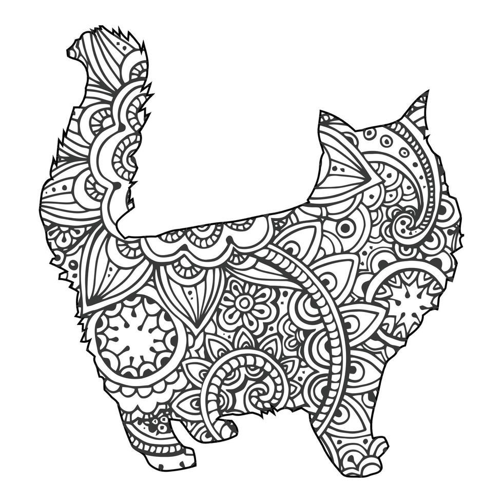 gato mandala página para colorear para niños vector