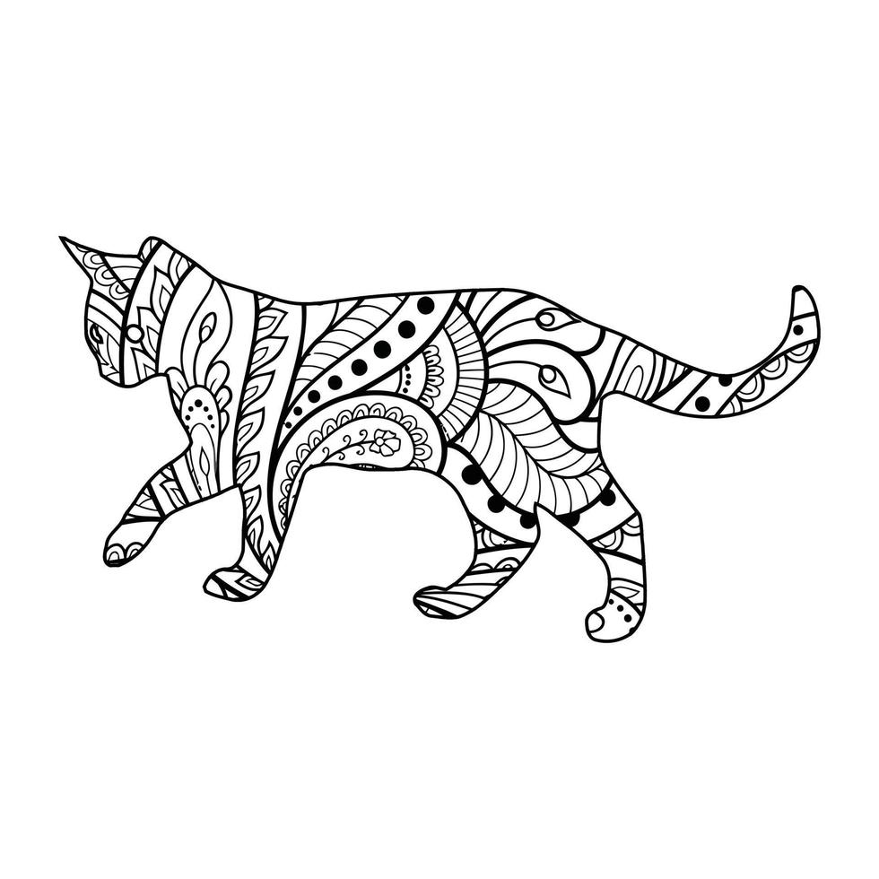 Mandala Cat Coloring Page For Kids vector