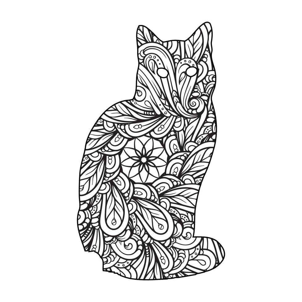 gato mandala página para colorear para niños vector