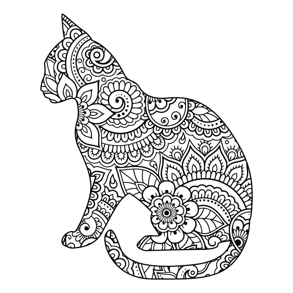 Mandala Cat Coloring Page For Kids vector