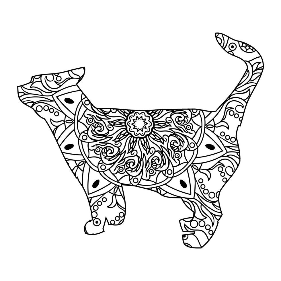 Mandala Cat Coloring Page For Kids vector