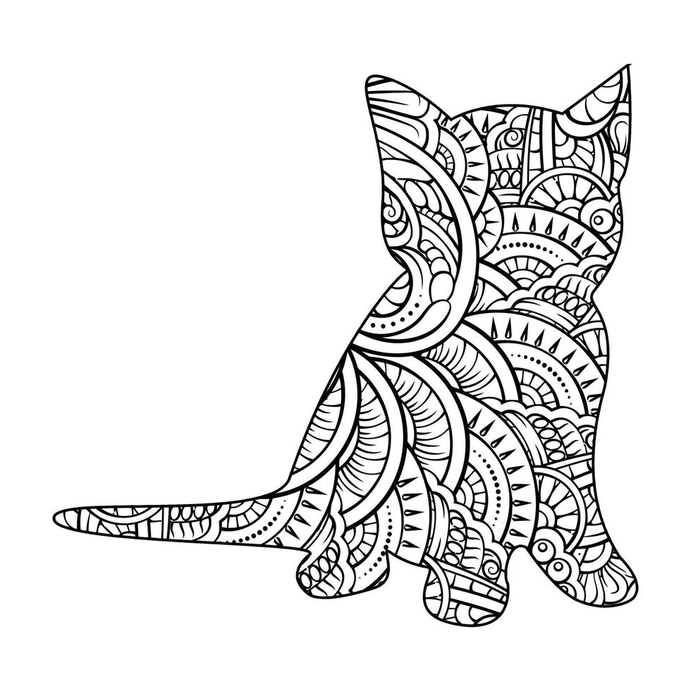 Mandala Cat Coloring Page For Kids vector