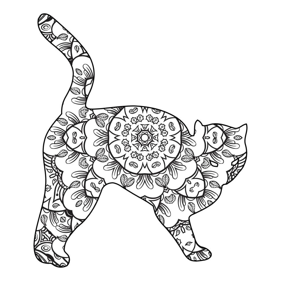 gato mandala página para colorear para niños vector