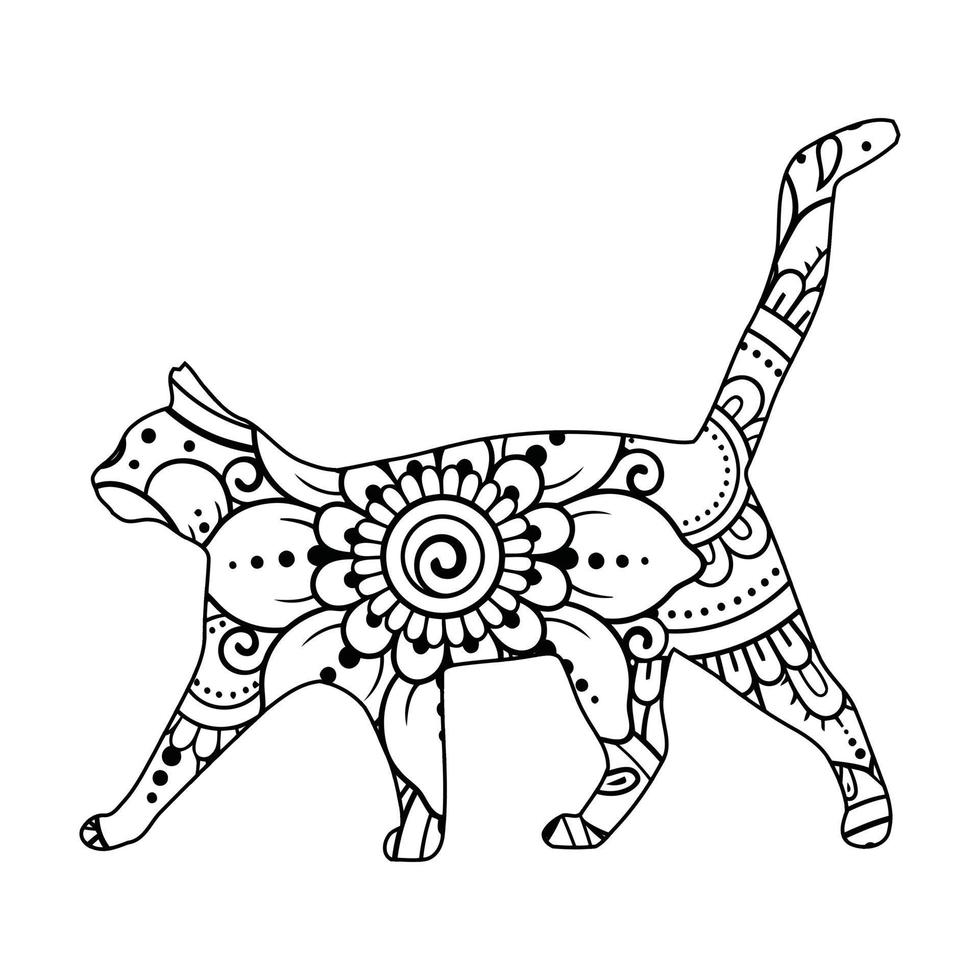 gato mandala página para colorear para niños vector