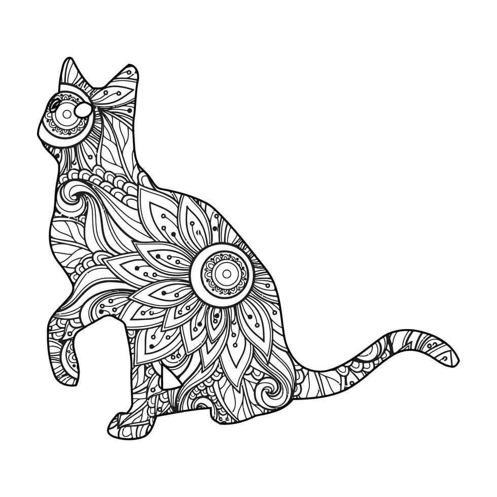 gato mandala página para colorear para niños vector