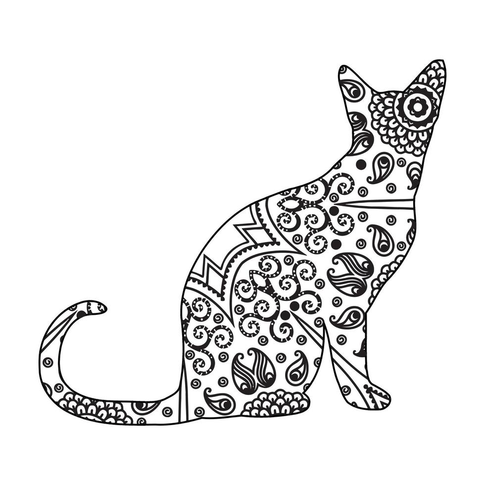 Mandala Cat Coloring Page For Kids vector