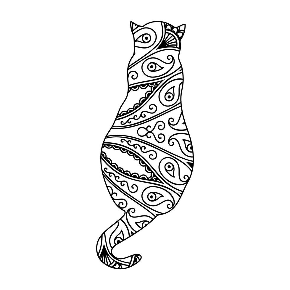 Mandala Cat Coloring Page For Kids vector