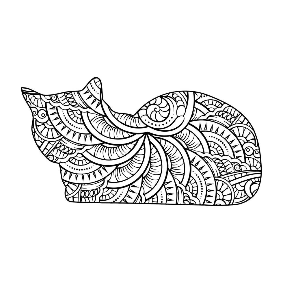Mandala Cat Coloring Page For Kids vector