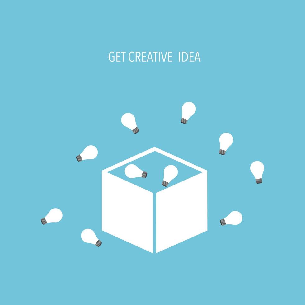 Light bulbs floating out of the minimalist box, think outside the box concept. vector