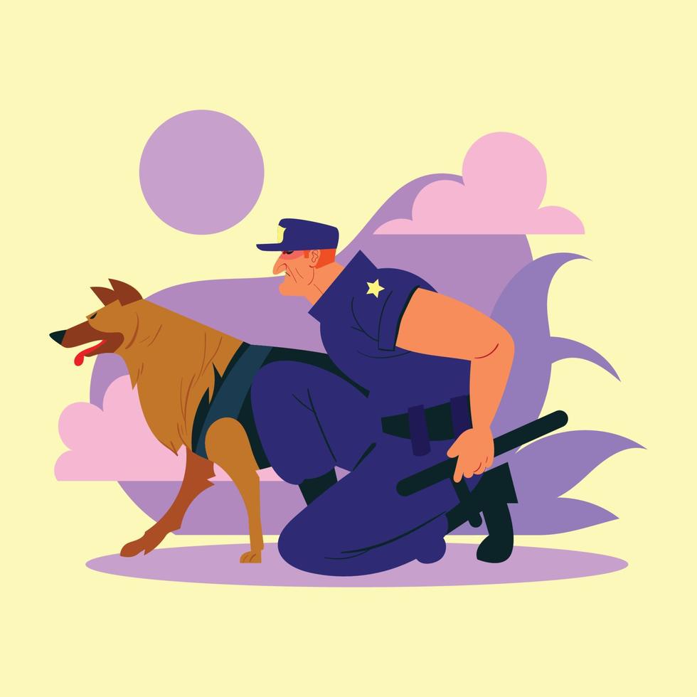 Skillful Police With His Dog vector