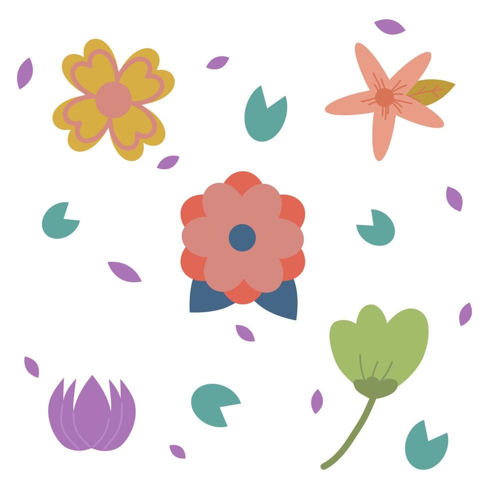 estilo de icono dibujado a mano de flores. vector