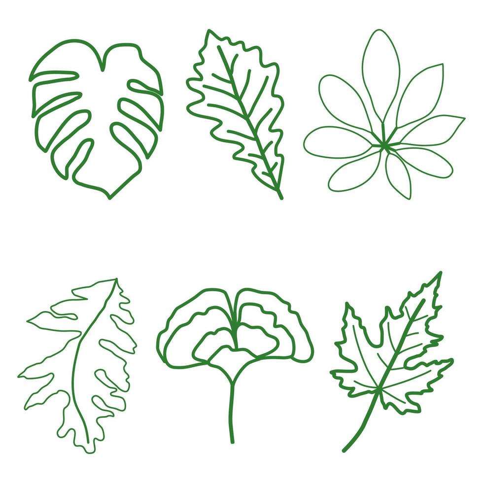 Green leafs doodle easy hand drawn. vector