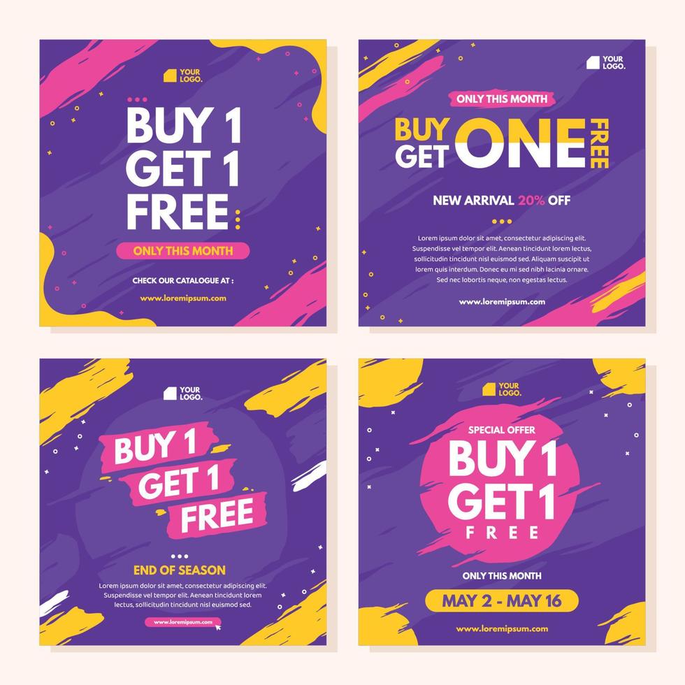 Colorful Buy 1 Get 1 Free Social Media Template Online Shop vector