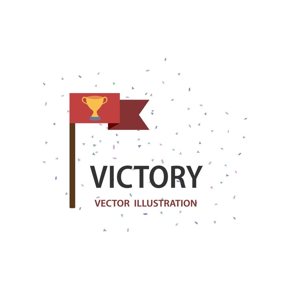 Vector flat the red flag and gold trophy. Success illustration. celebrate for goal achievement. Business concept. Winning of competition design. mission complete.