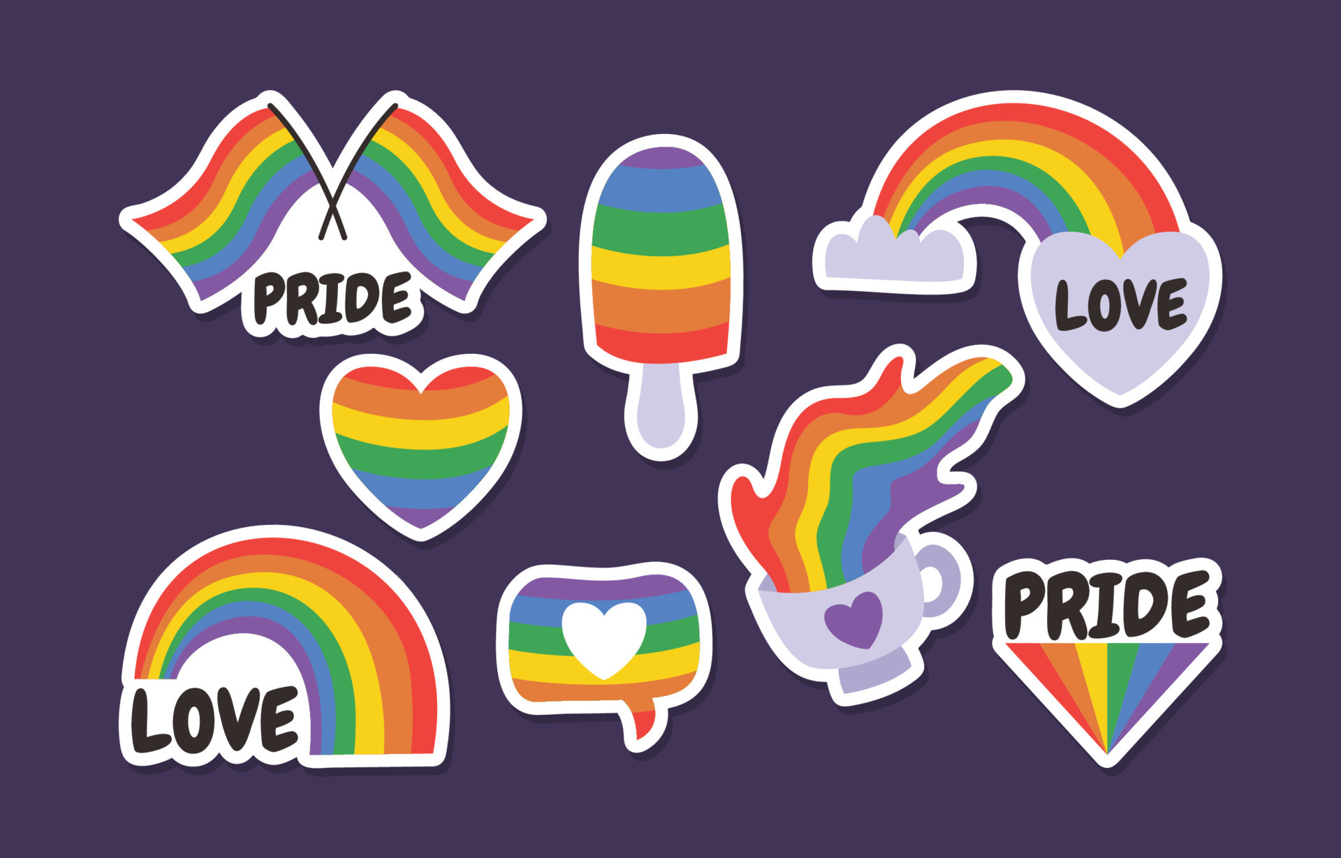Pride Month Colorful Rainbow Sticker Collection 7849232 Vector Art at