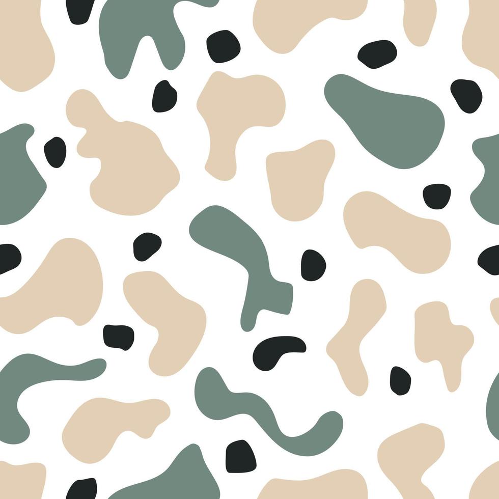 White seamless modern pattern with green abstract spots. Minimalist repeating print flat for printing on fabric, wallpaper and packaging. vector