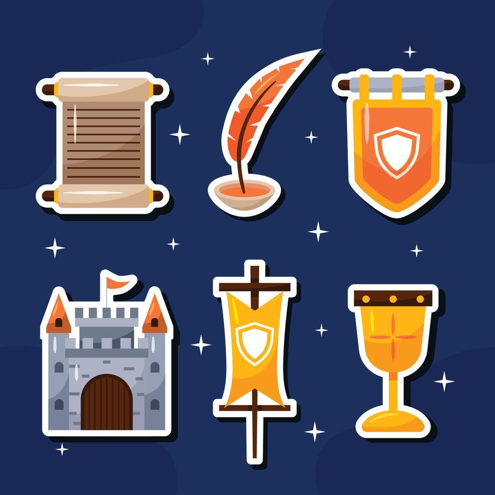 concepto de paquete de pegatinas lindo doodle medieval vector