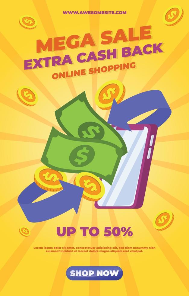 Cash Back Online Shopping Poster Design vector