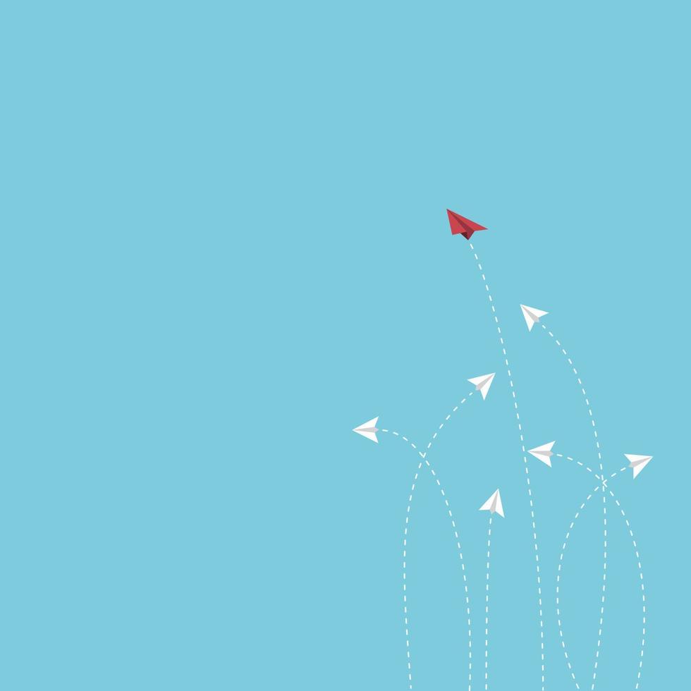 Think difference concept with red paper plane flying out from white paper planes, Flat style vector illustration.