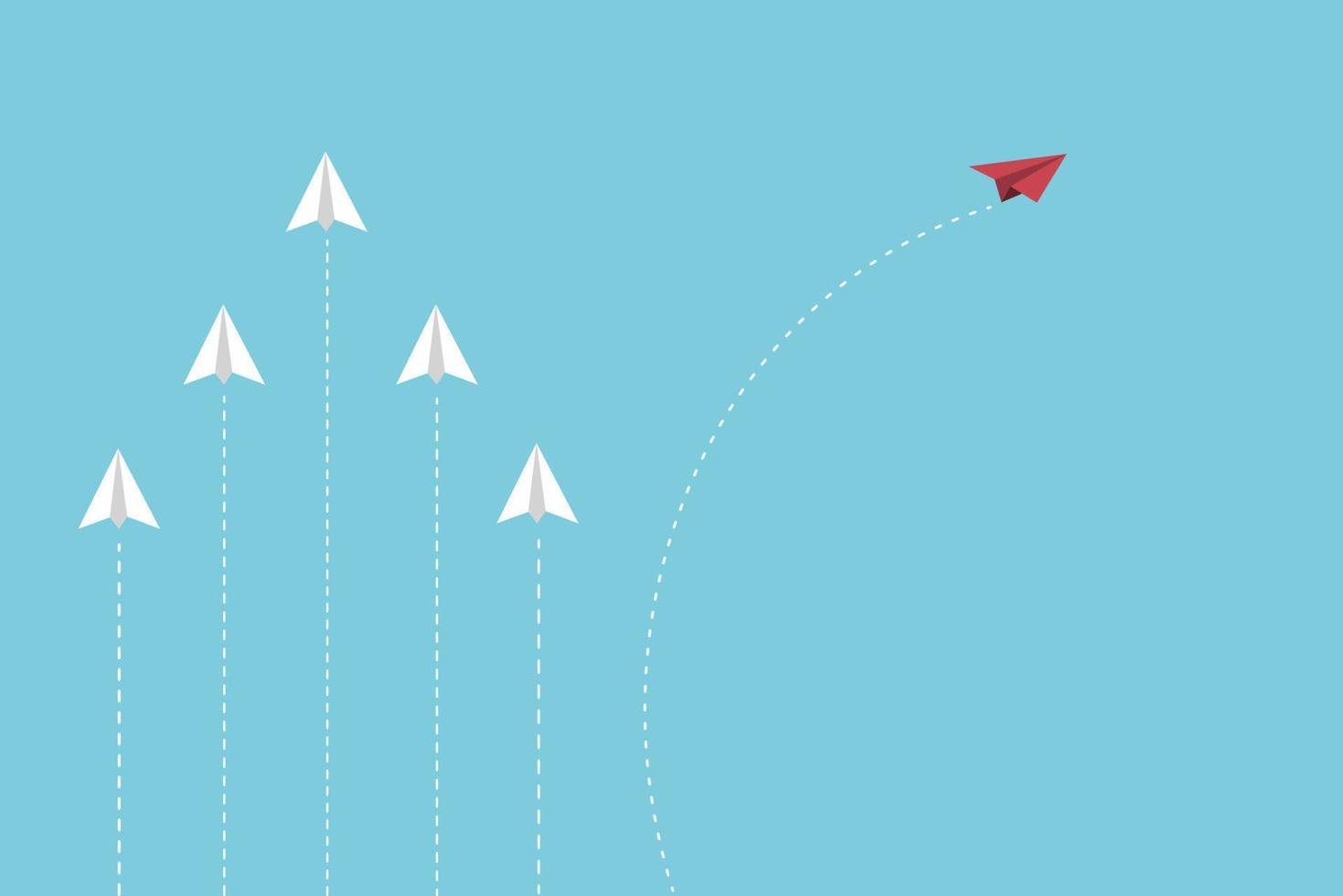 The red paper flying out from white paper planes group, think difference concept. vector
