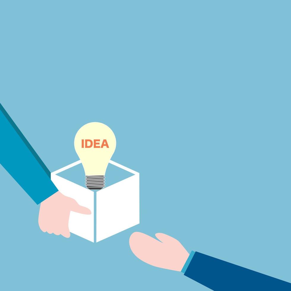 businessman sent good idea in the box to customer, cooperation business to business concept. vector