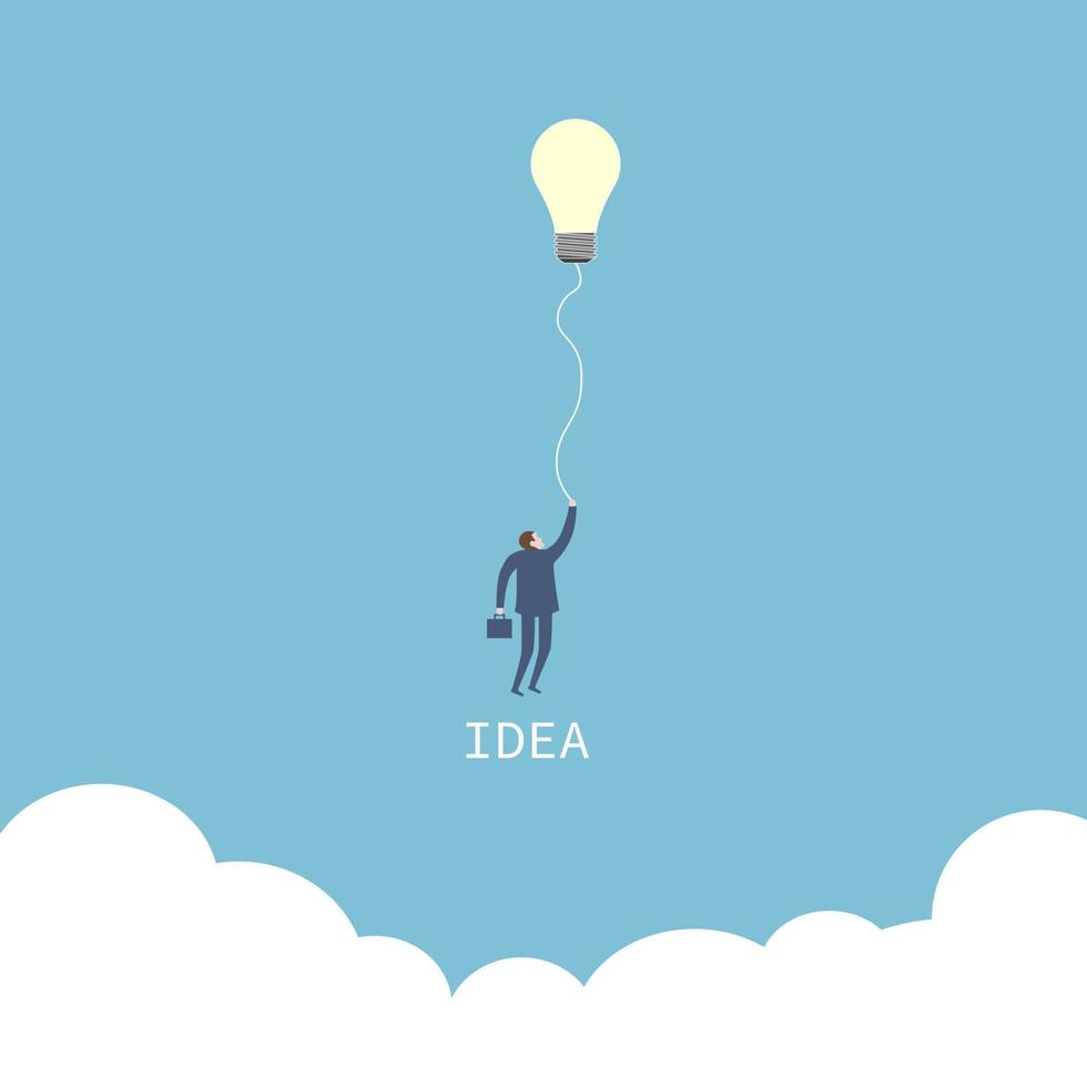 Businessman hold the light of idea floating out from minimal box, think outside the box concept vector