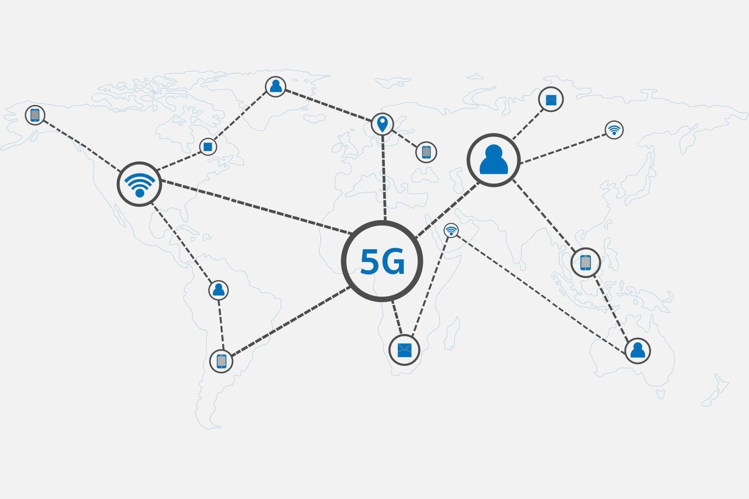 Infografía 5g y mapa mundial, conectando a las personas con la comunicación en línea. vector