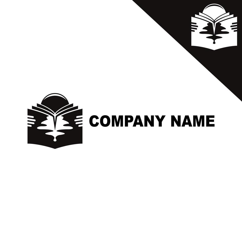 Book and Sunset Logo. This logo represents an image of a person reading a book and a view of the sunset on the beach. Vector illustration.